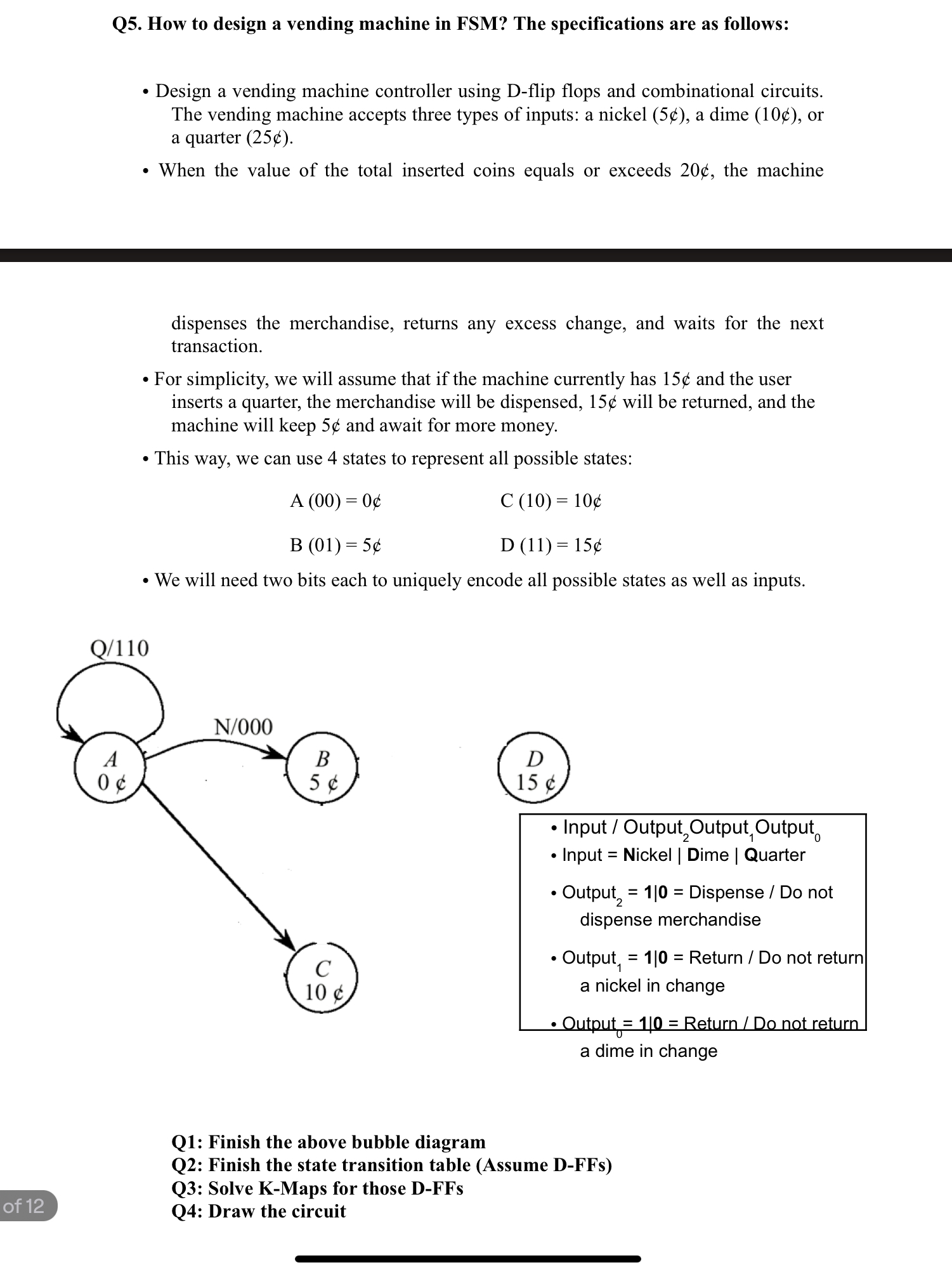 How to design a vending machine in FSM ? The