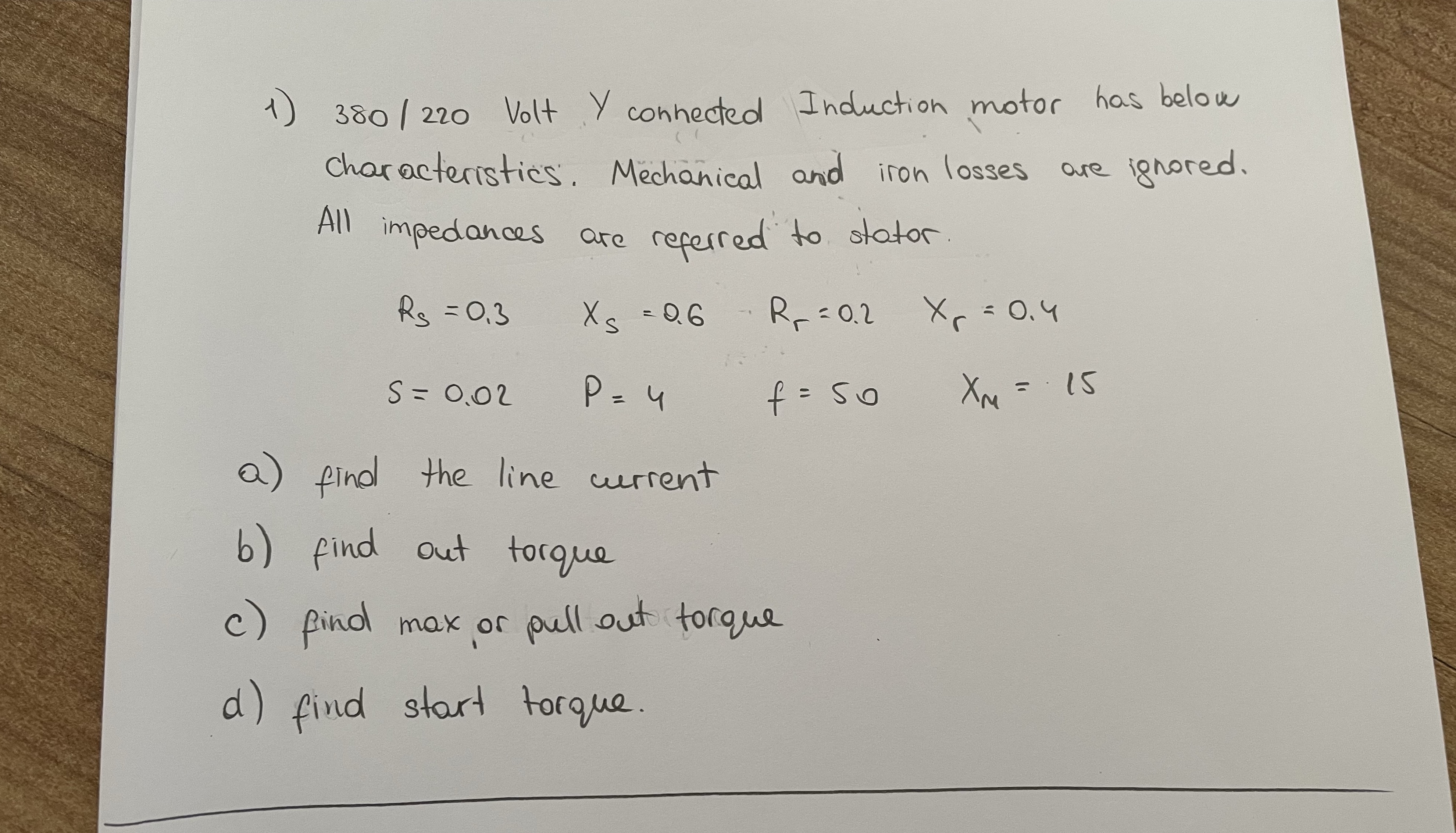 3 8 0 2 2 0 Volt Y connected Induction motor has