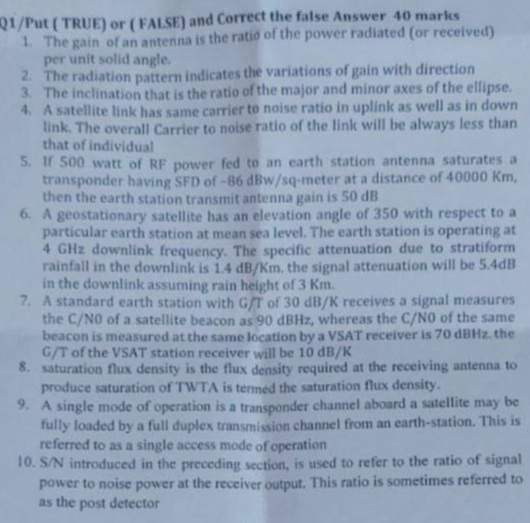 Q 1 / Put ( TRUE ) or ( FALSE ) and Correct the