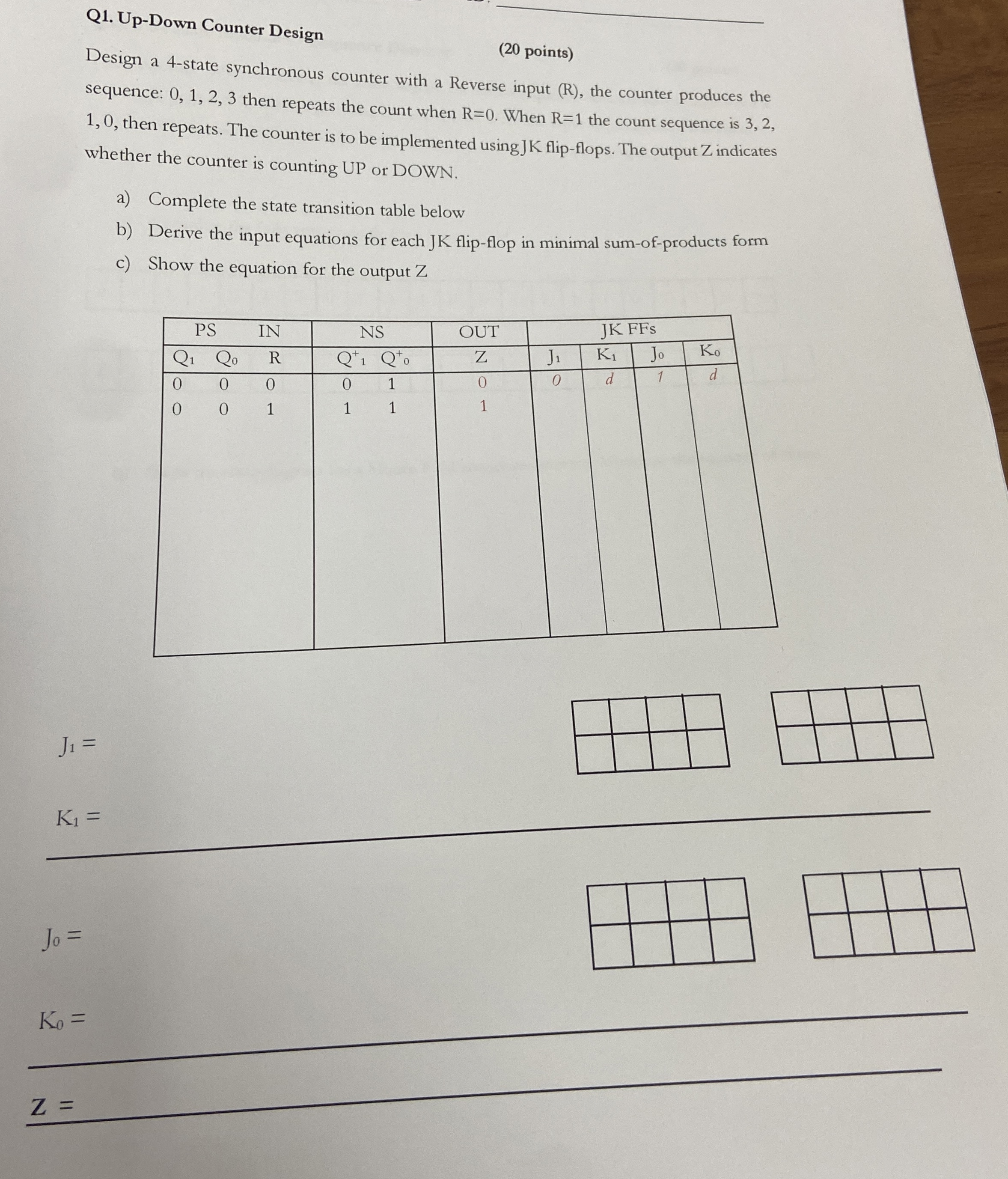 Q 1 . Up - Down Counter Design Design a 4 - state
