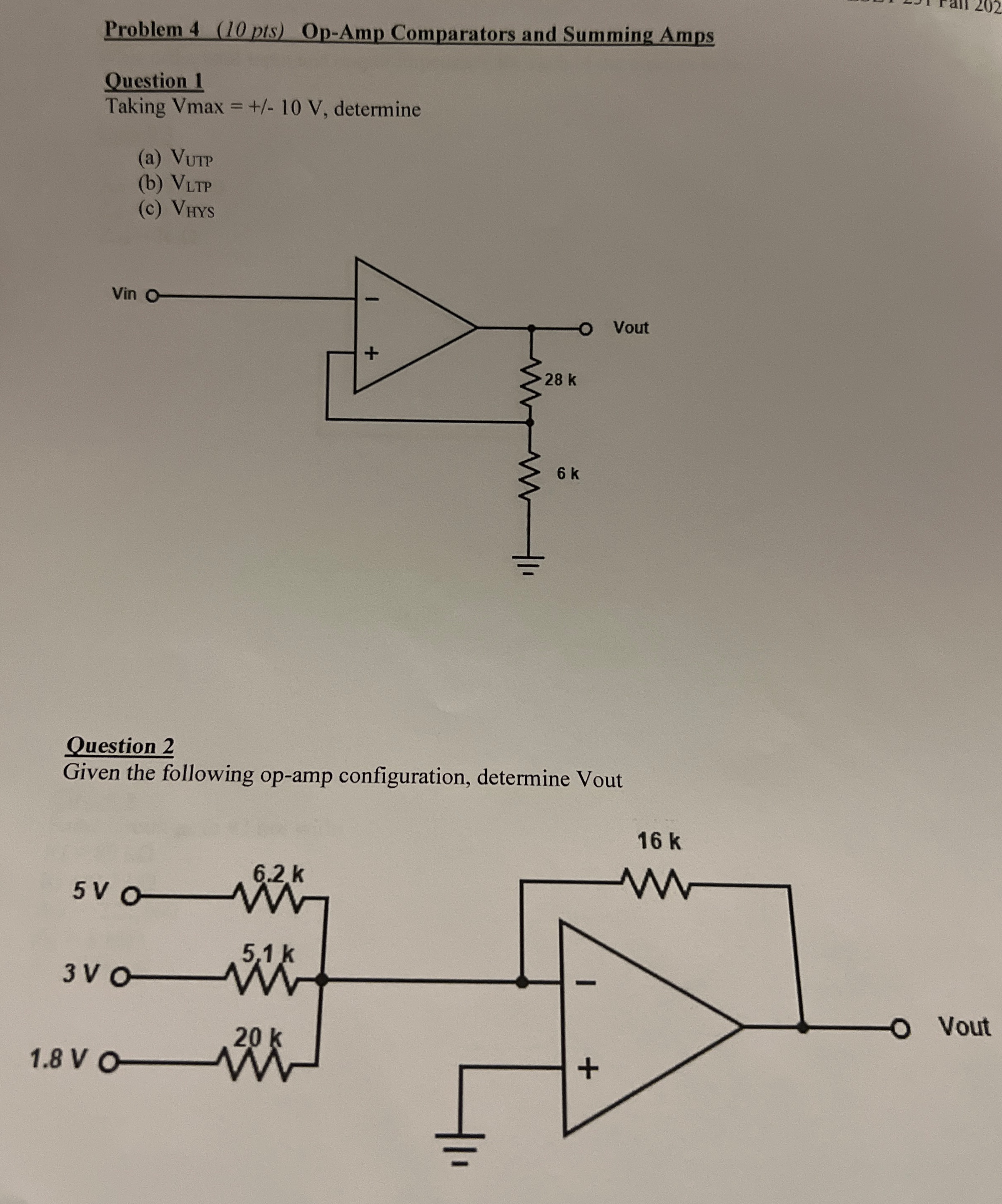 Problem 4 ( 1 0 pts ) Op - Amp Comparators and