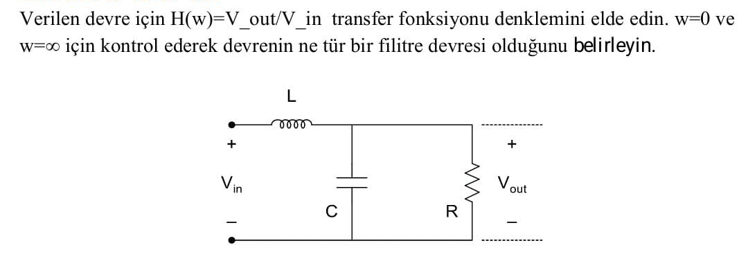 Verilen devre i in H ( w ) = ? o u t ? V _ in