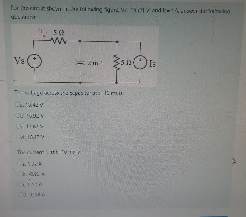 For the circuit shown in the following figure, V