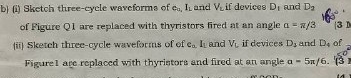 b ) ( i ) Sketch three - cyele waveforms of c a I