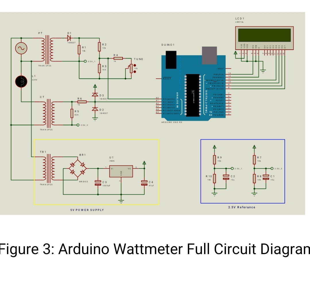 Figure 3 : Arduino Wattmeter Full Circuit Diagrar
