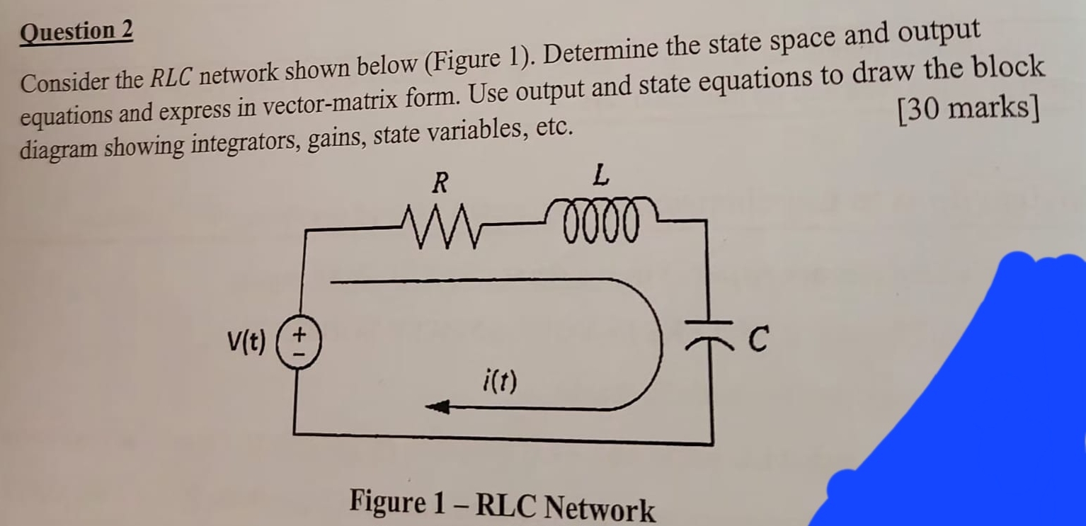 Question 2 Consider the RLC network shown below (