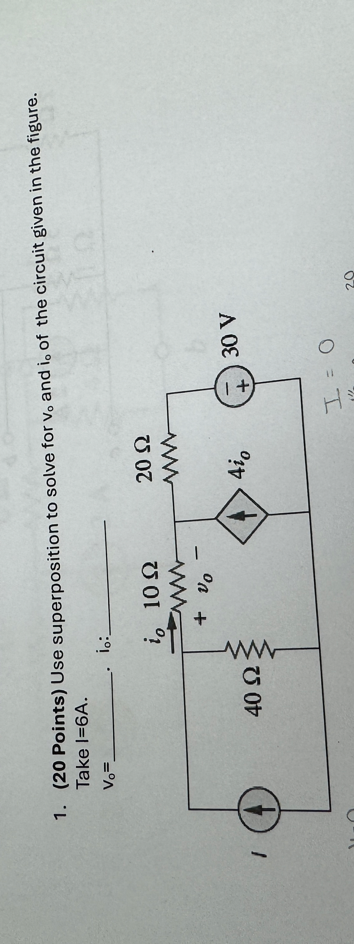 ( 2 0 Points ) Use superposition to solve for v 0