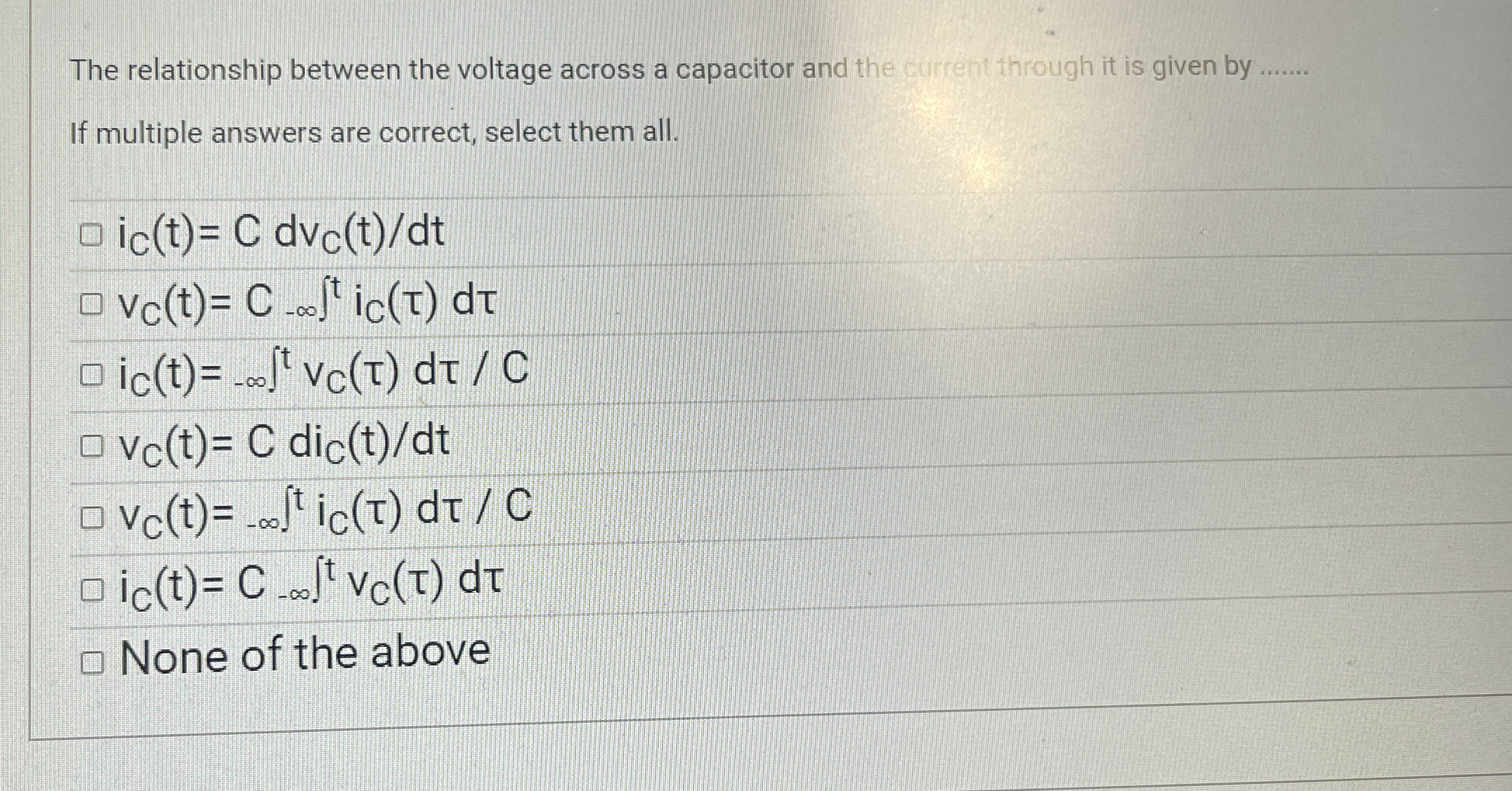 The relationship between the voltage across a