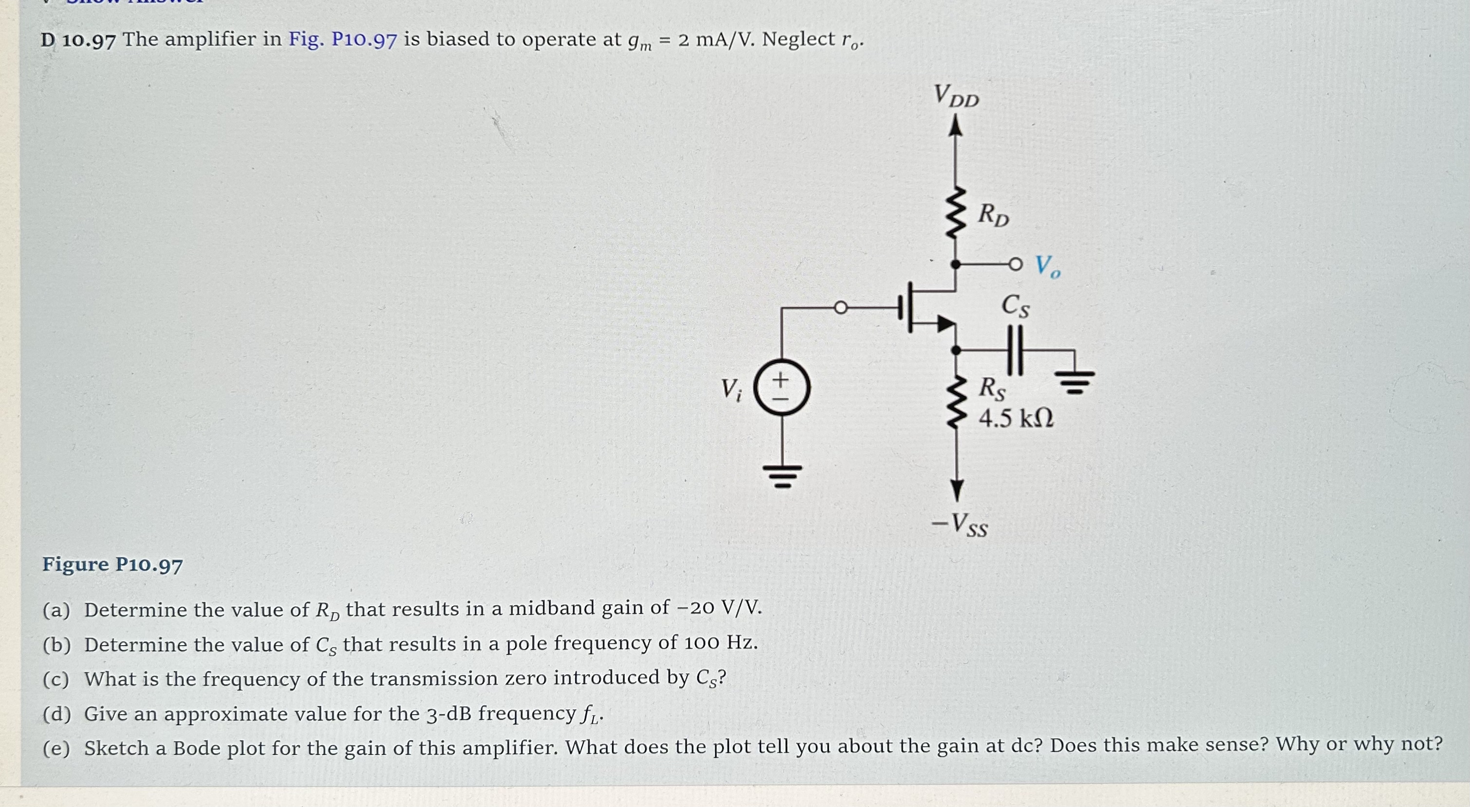 D 1 0 . 9 7 The amplifier in Fig. P 1 0 . 9 7 is