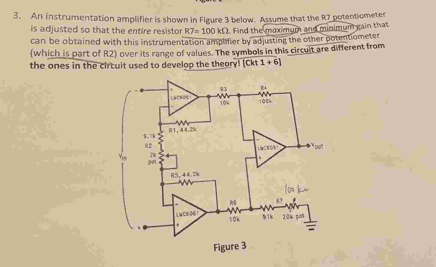 3 . An instrumentation amplifier is shown in