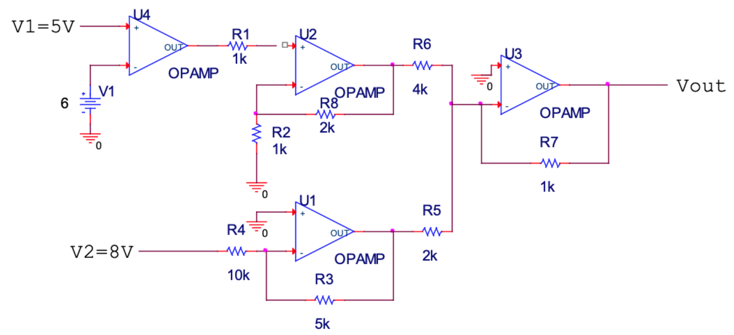 For the circuit below, determine the output