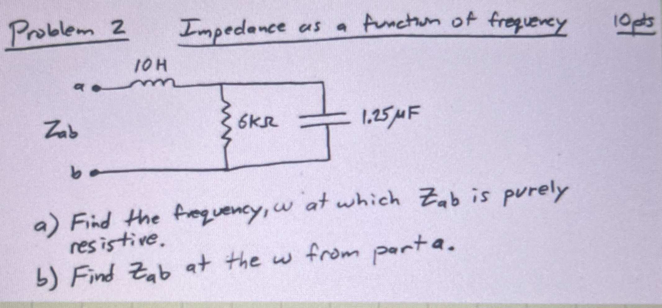 Problem 2 Impedance as a function of frequerey 1