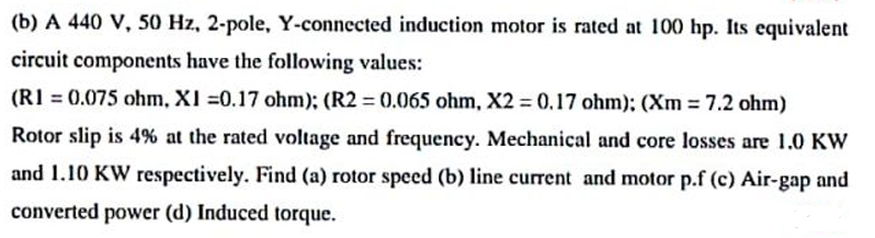 ( b ) A 4 4 0 V , 5 0 Hz , 2 - pole, Y -