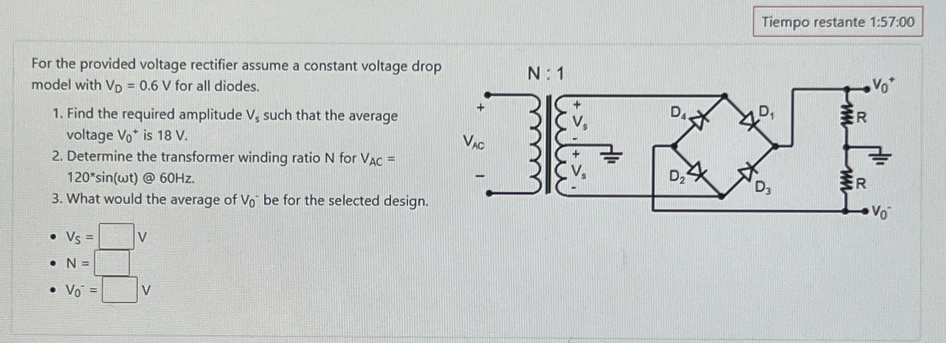 For the provided voltage rectifier assume a