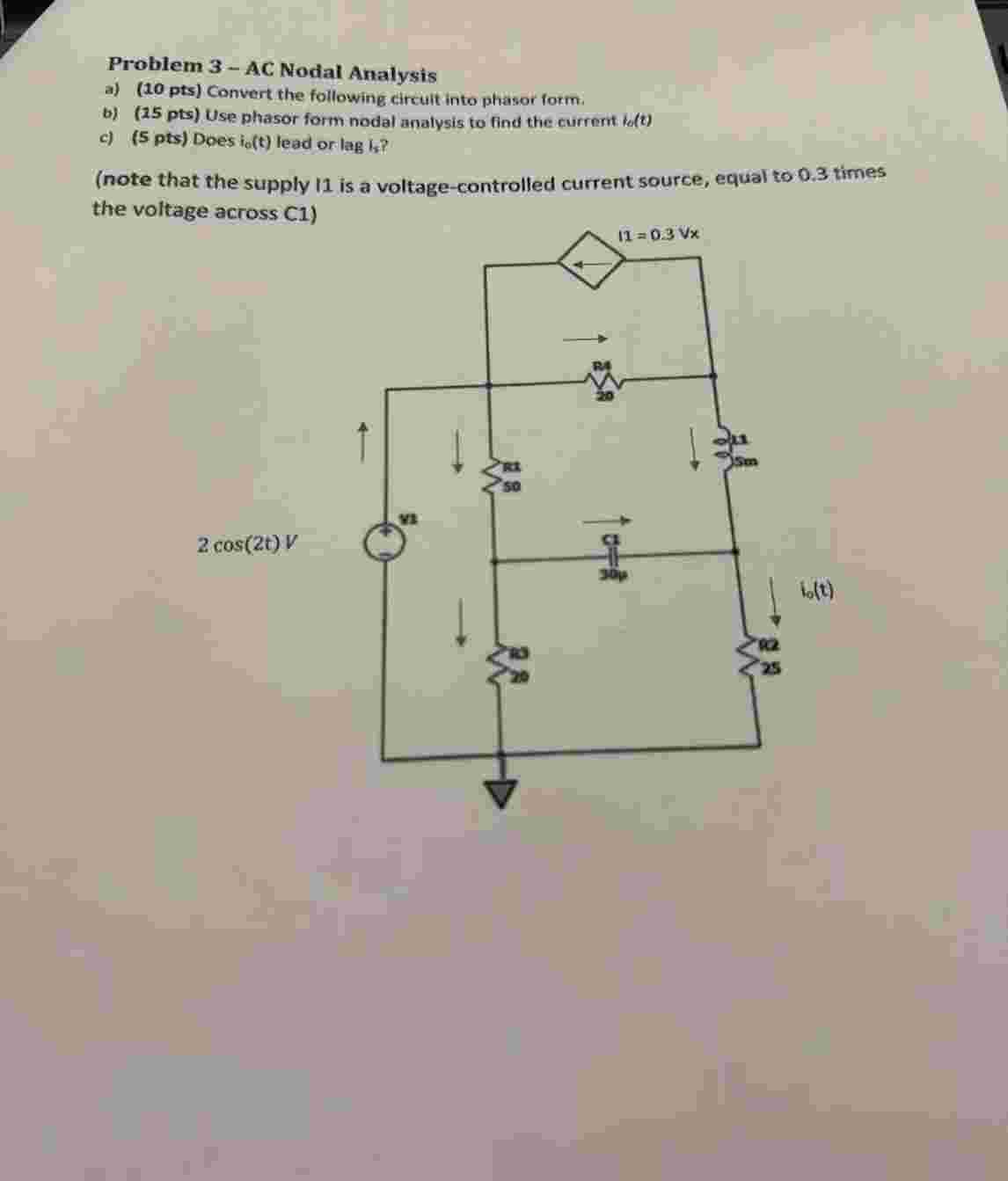 Problem 3 - AC Nodal Analysis a ) ( 1 0 pts )