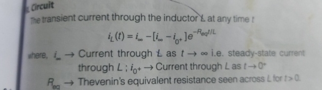 The transient current through the inductor L at