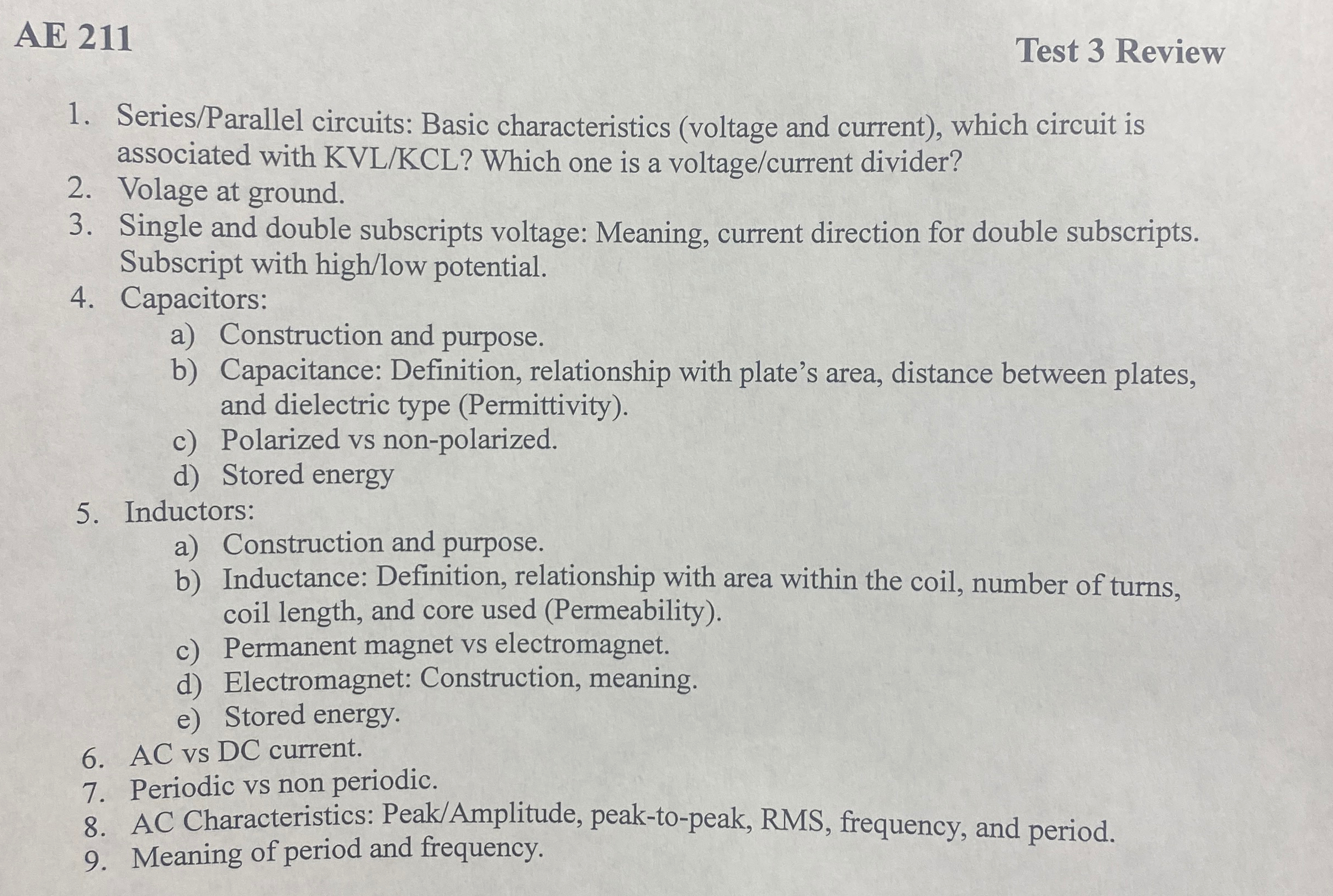 AE 2 1 1 Test 3 Review Series / Parallel