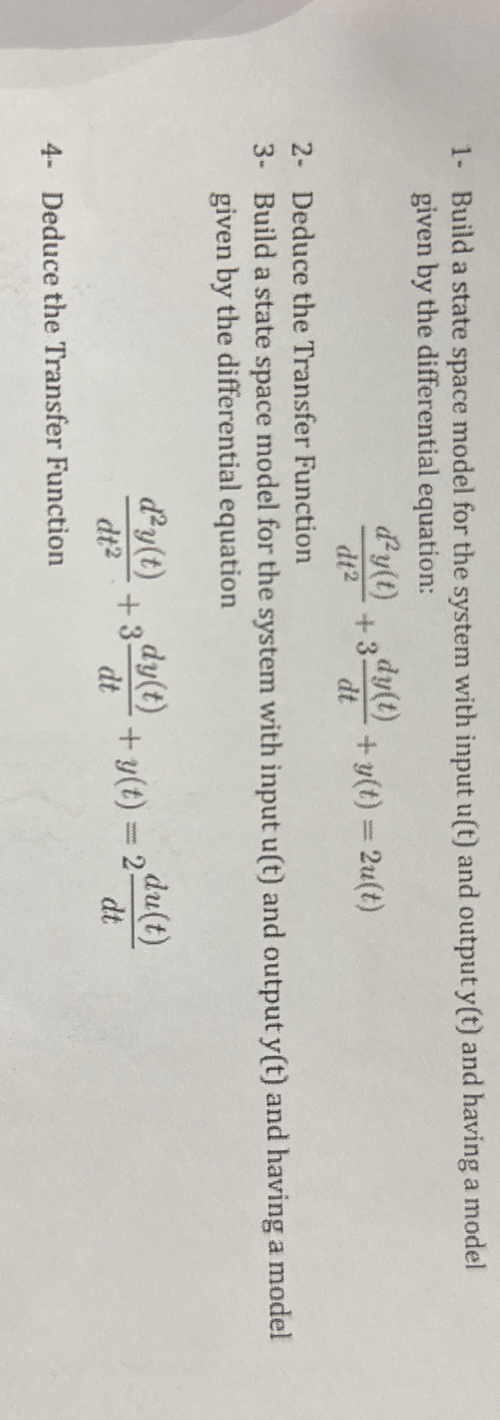 1 - Build a state space model for the system with