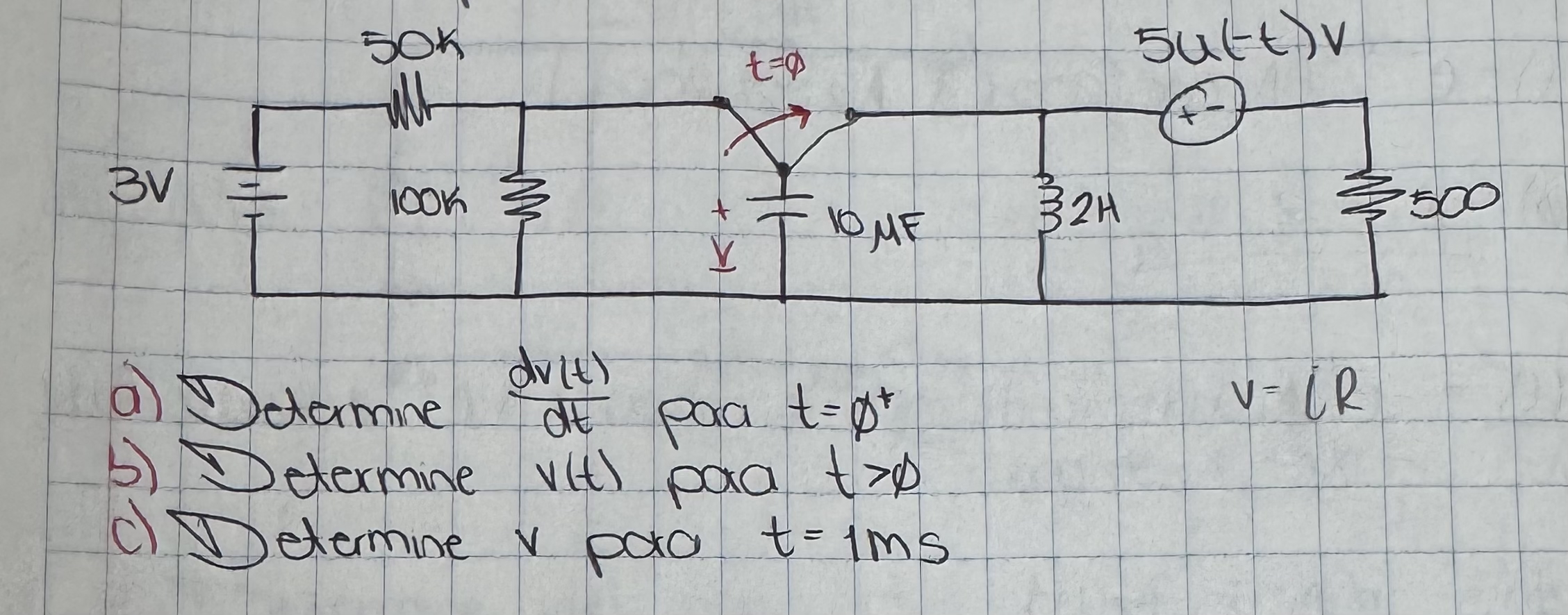 a ) Determine d v ( t ) d t para t = 0 + b )