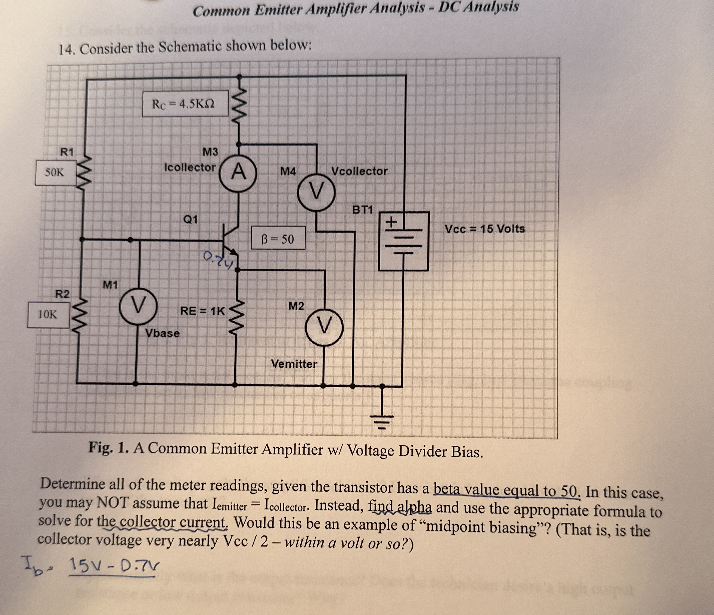 Common Emitter Amplifier Analysis - DC Analysis
