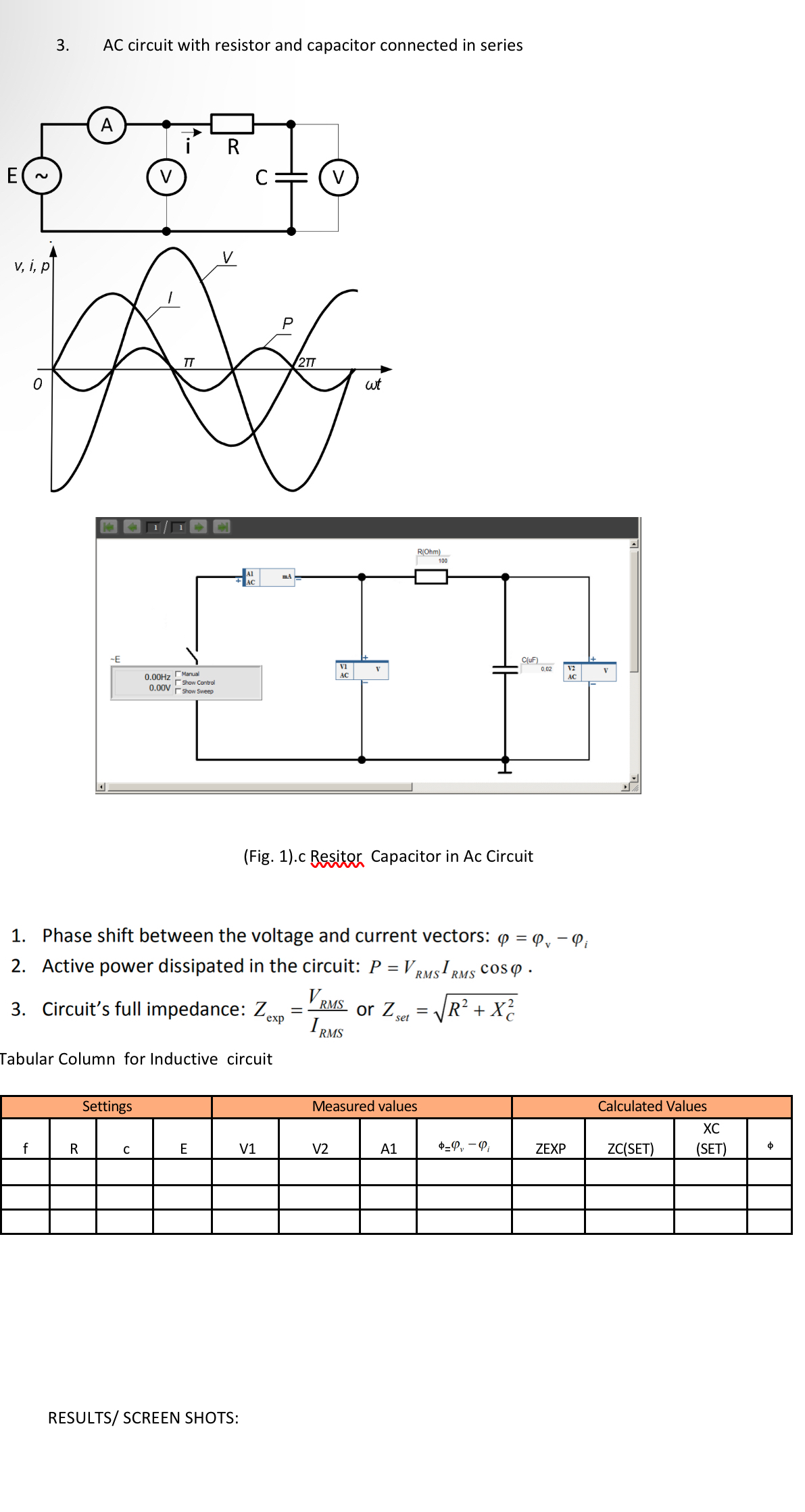 AC circuit with resistor and capacitor connected