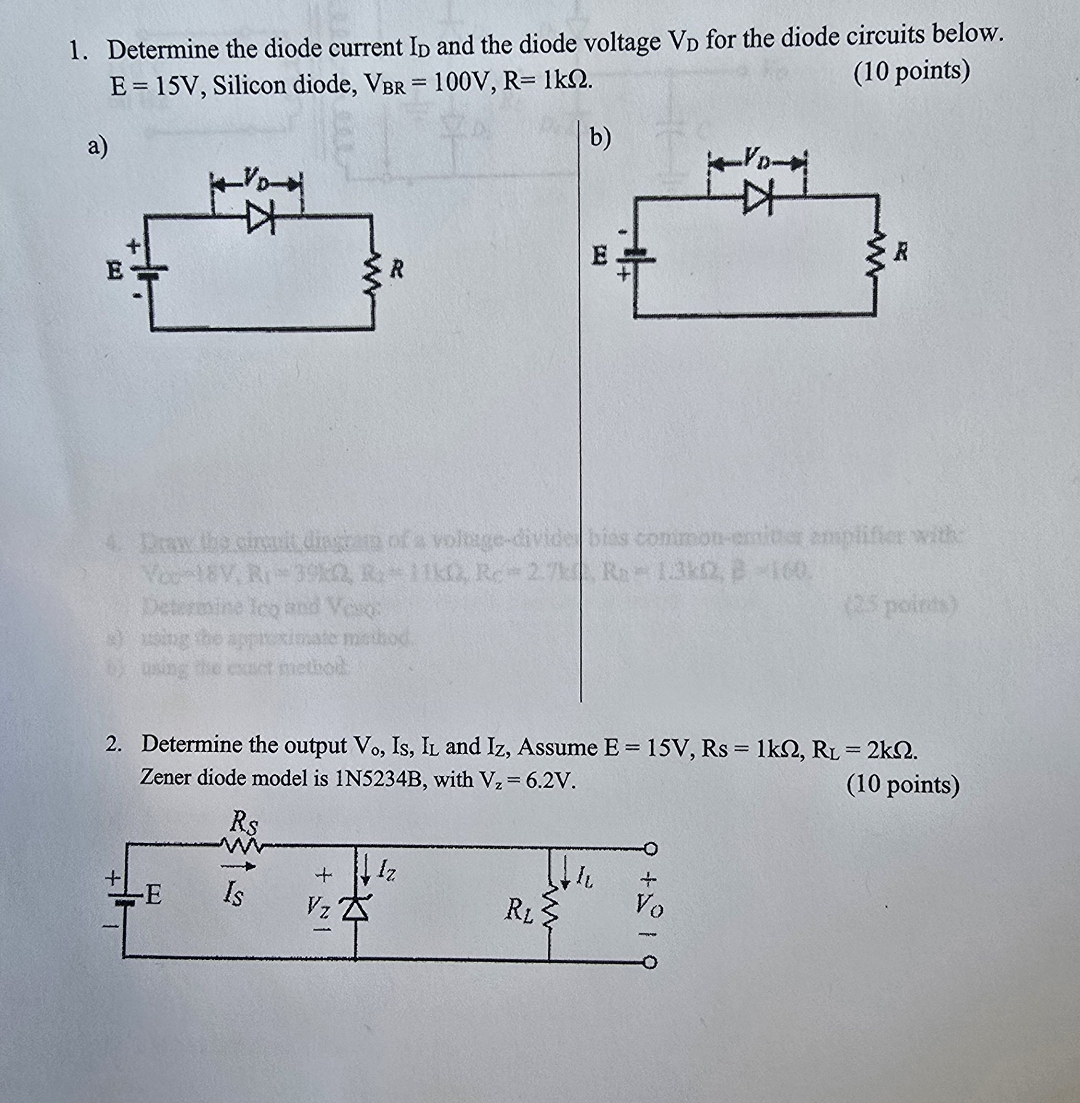 Determine the diode current I D and the diode