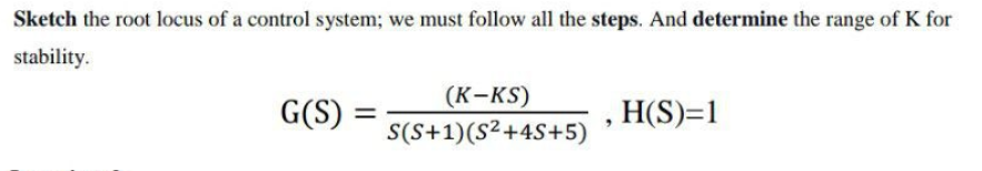 Sketch the root locus of a control system; we