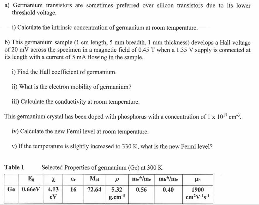 a ) Germanium transistors are sometimes preferred