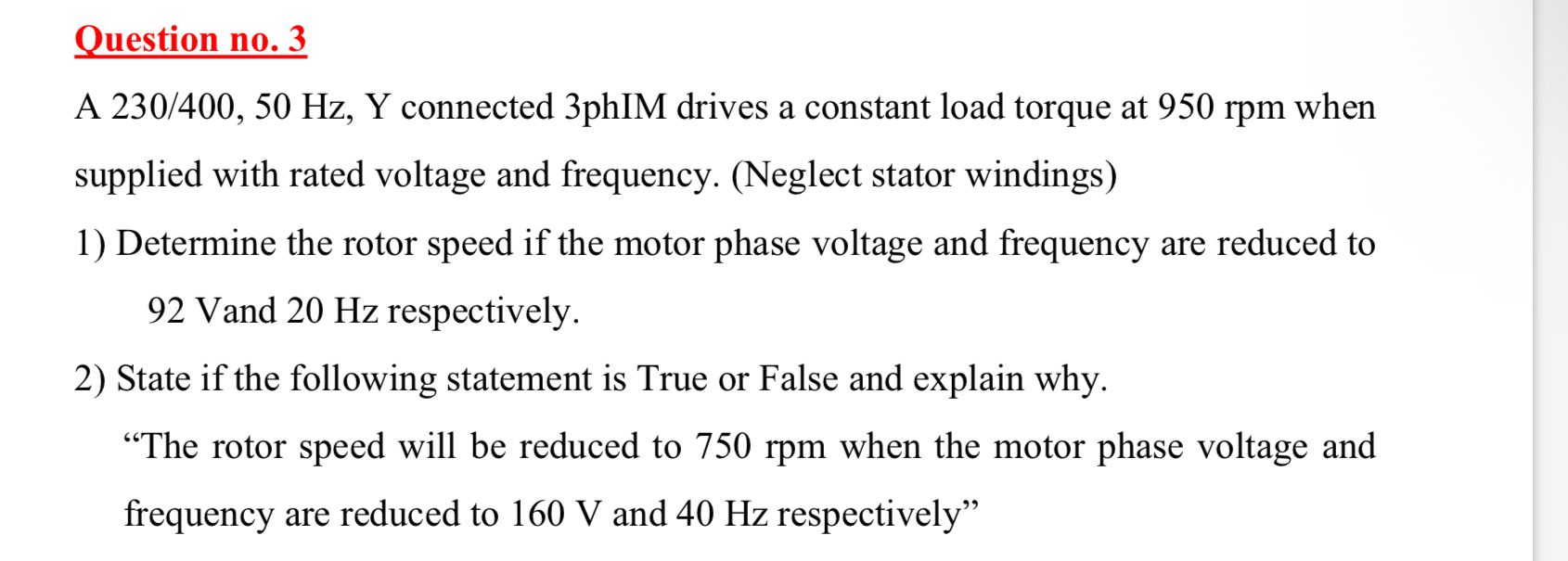 Question no . 3 A 2 3 0 4 0 0 , 5 0 H z , Y