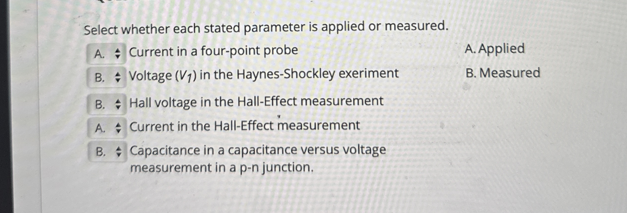 Select whether each stated parameter is applied