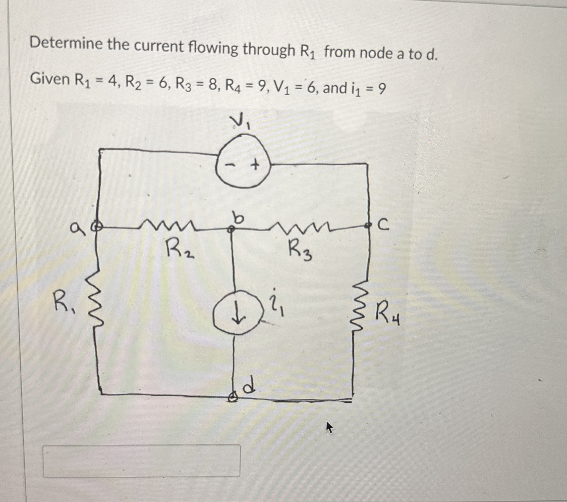 Determine the current flowing through R 1 from