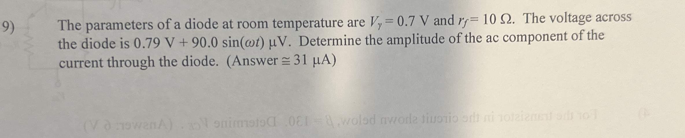 The parameters of a diode at room temperature are
