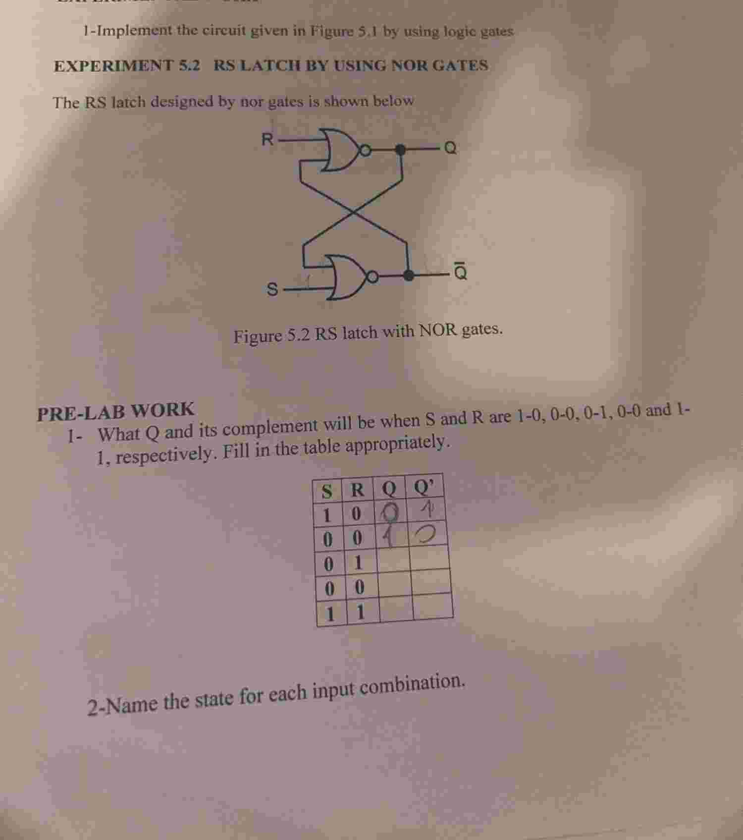 1 - Implement the circuit given in Figure 5 . 1