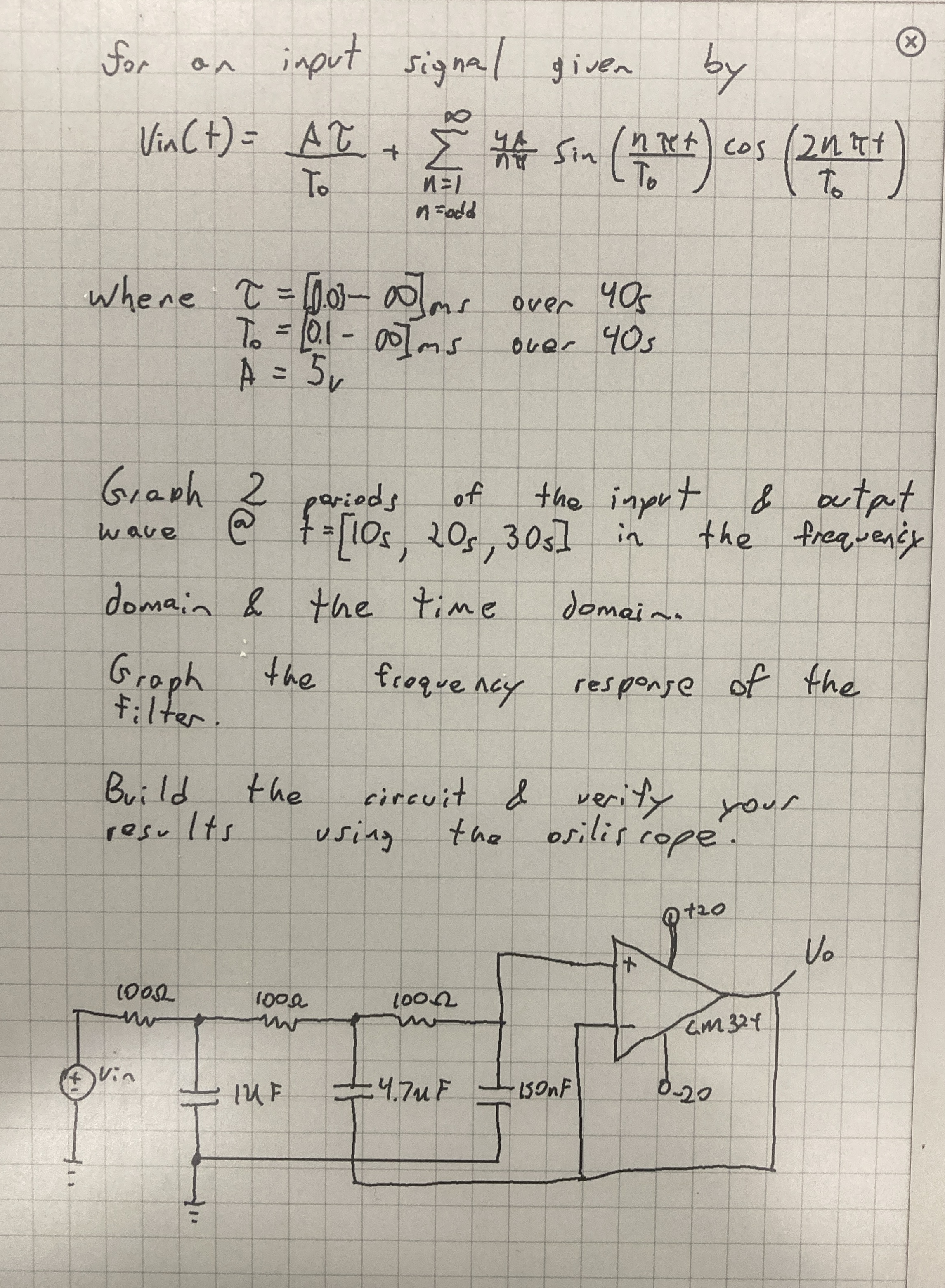 for an input signal given by ( x ) Vin ( t ) = T