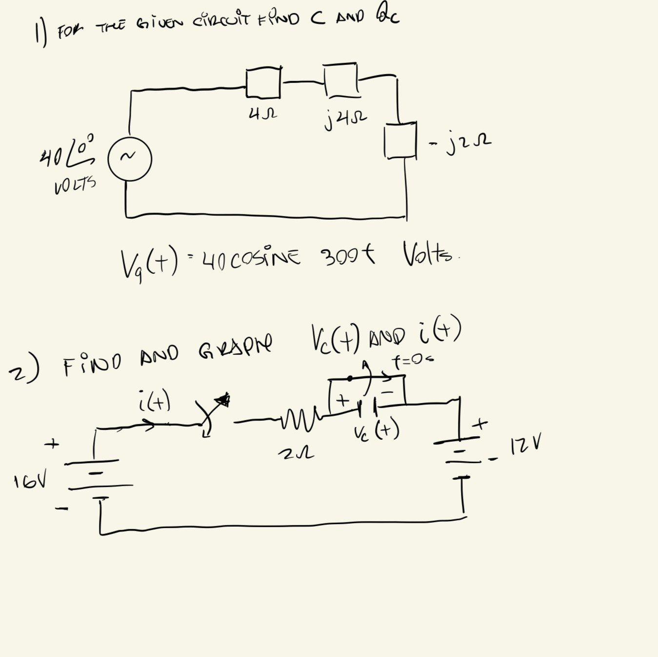 For tree given circuit Find C and Q c V q ( t ) =