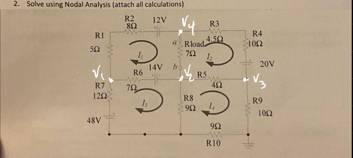 Solve for node voltages V 1 , V 2 , V 3 and V 4