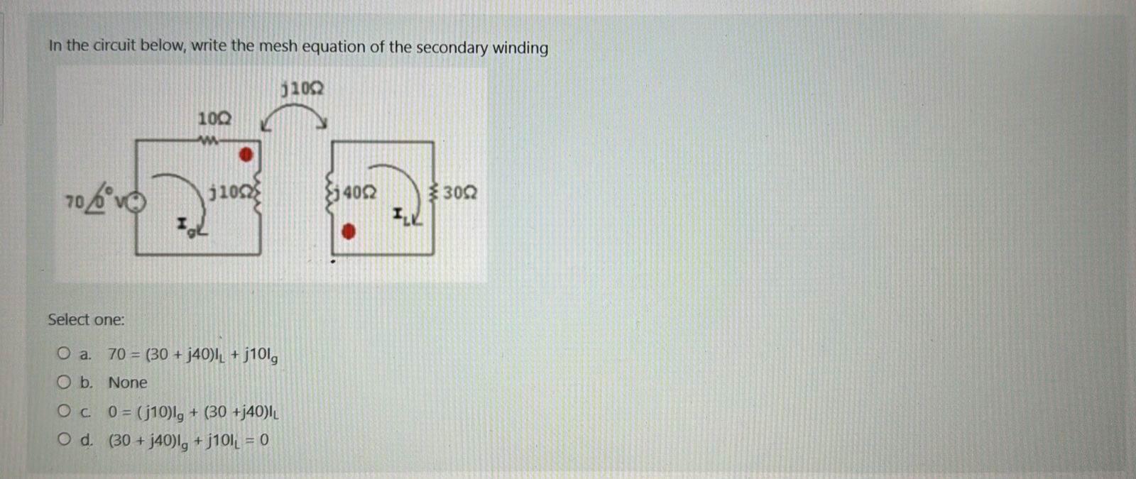 In the circuit below, write the mesh equation of