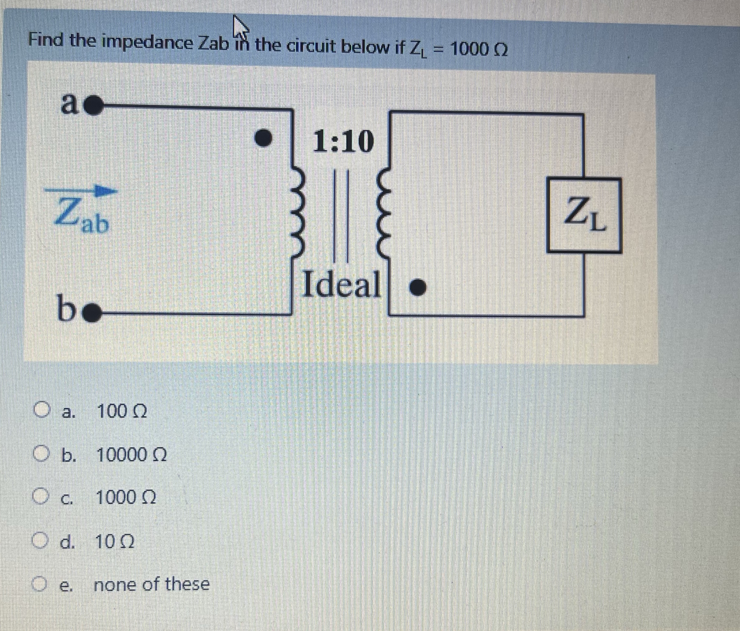 Find the impedance Zab in the circuit below if Z