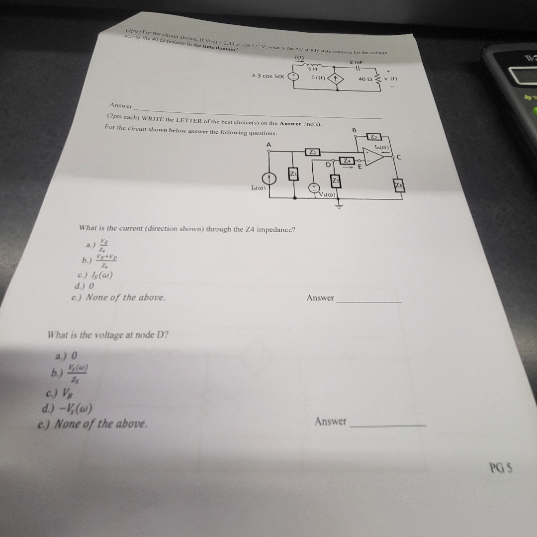 ( 3 pts ) For the circuit shown, if V ( ) = 2 . 5