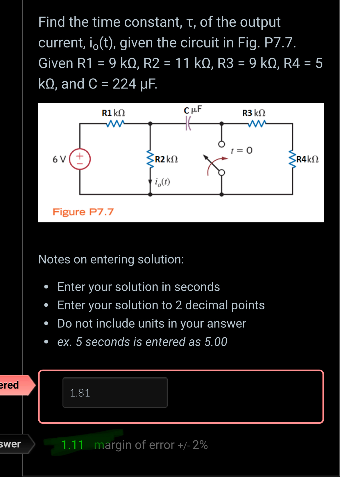 Find the time constant, , of the output current,