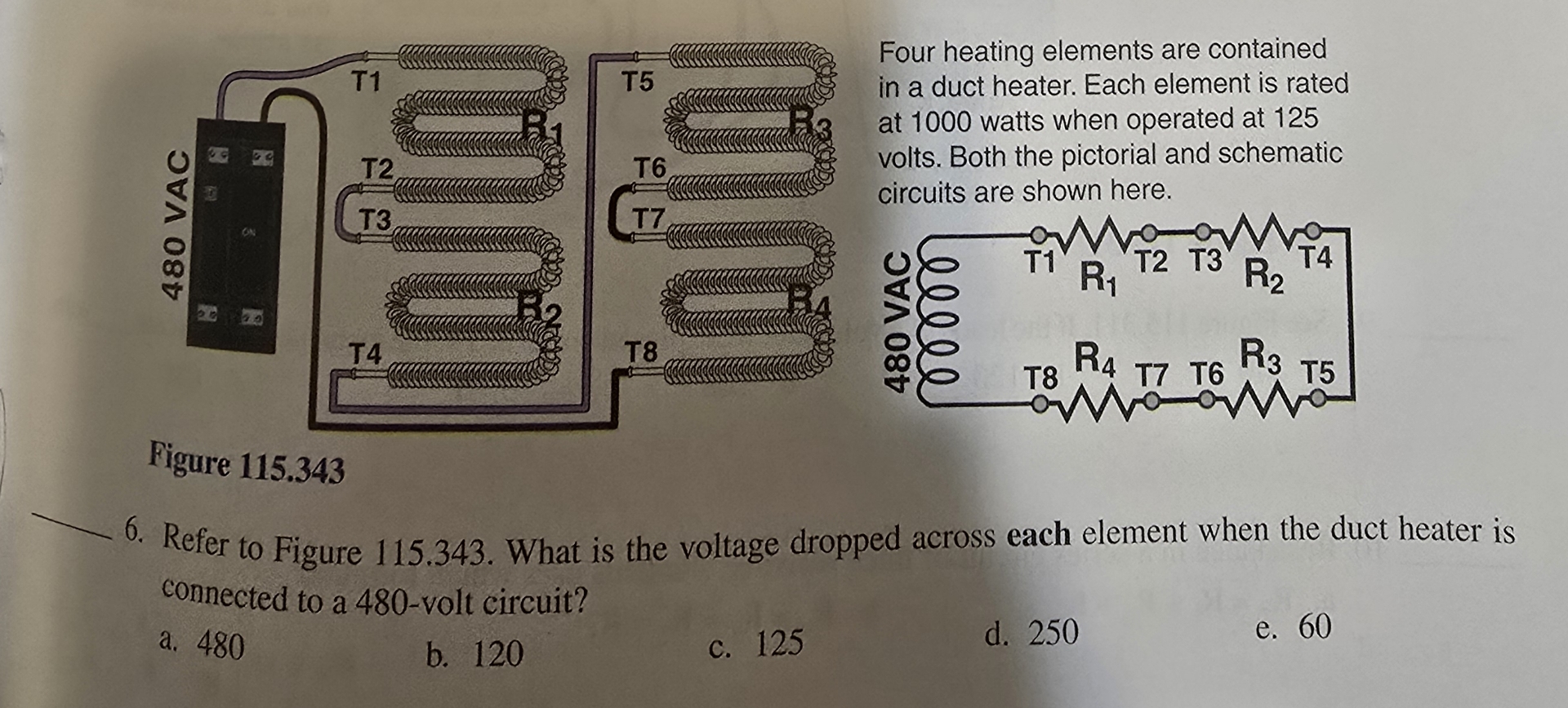 Four heating elements are contained in a duct