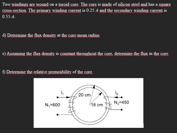 Two windings are wound on a toroid core. The core