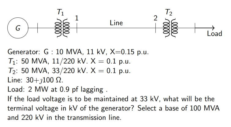 Generator: G : 1 0 MVA, 1 1 kV , x = 0 . 1 5 p .