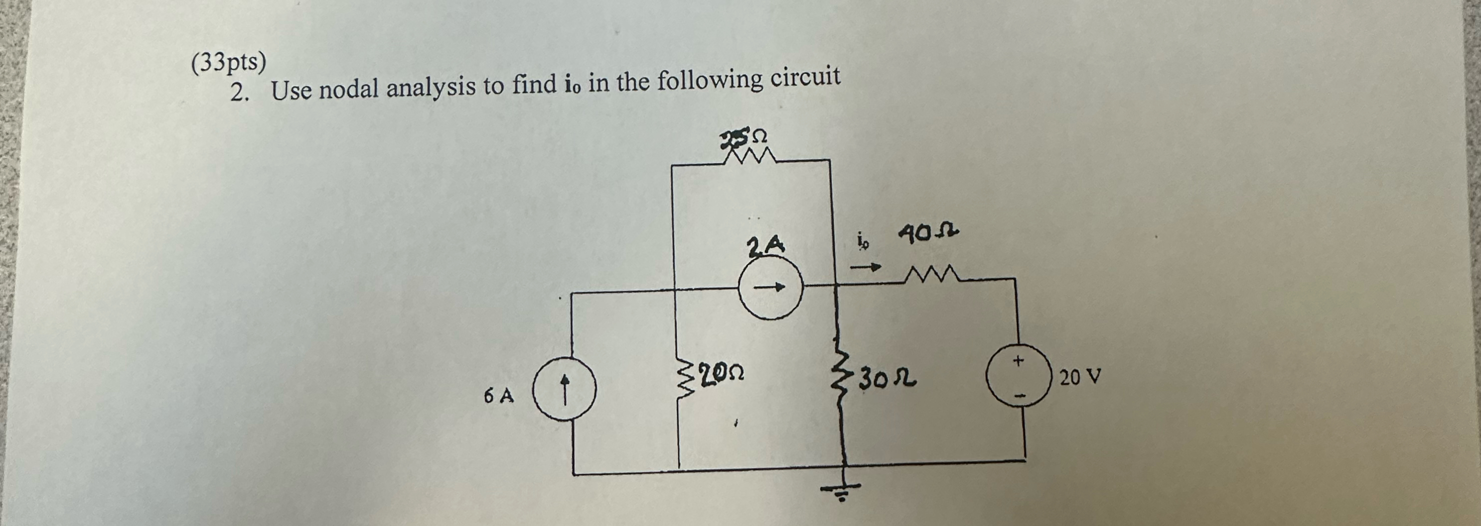 ( 3 3 pts ) 2 . Use nodal analysis to find i 0 in