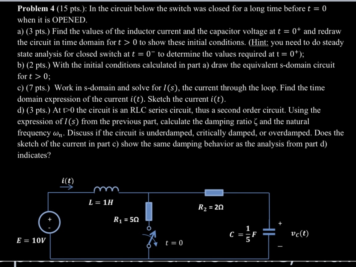 Problem 4 ( 1 5 pts . ) : In the circuit below