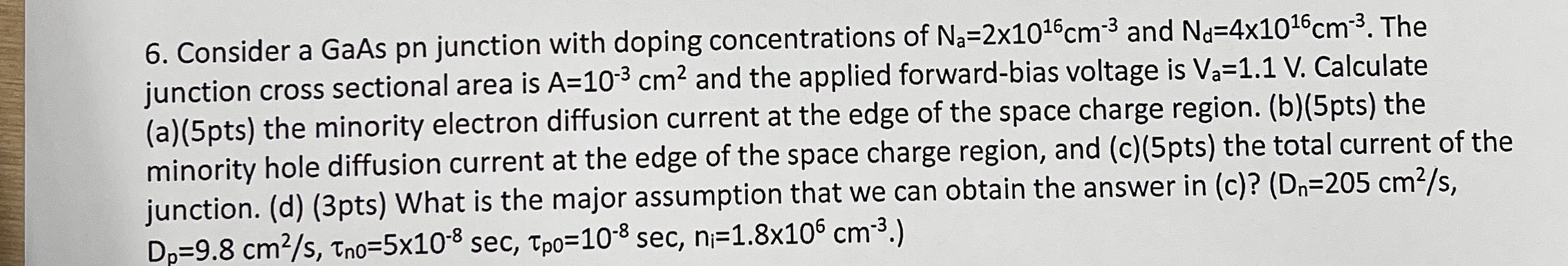 Consider a GaAs pn junction with doping