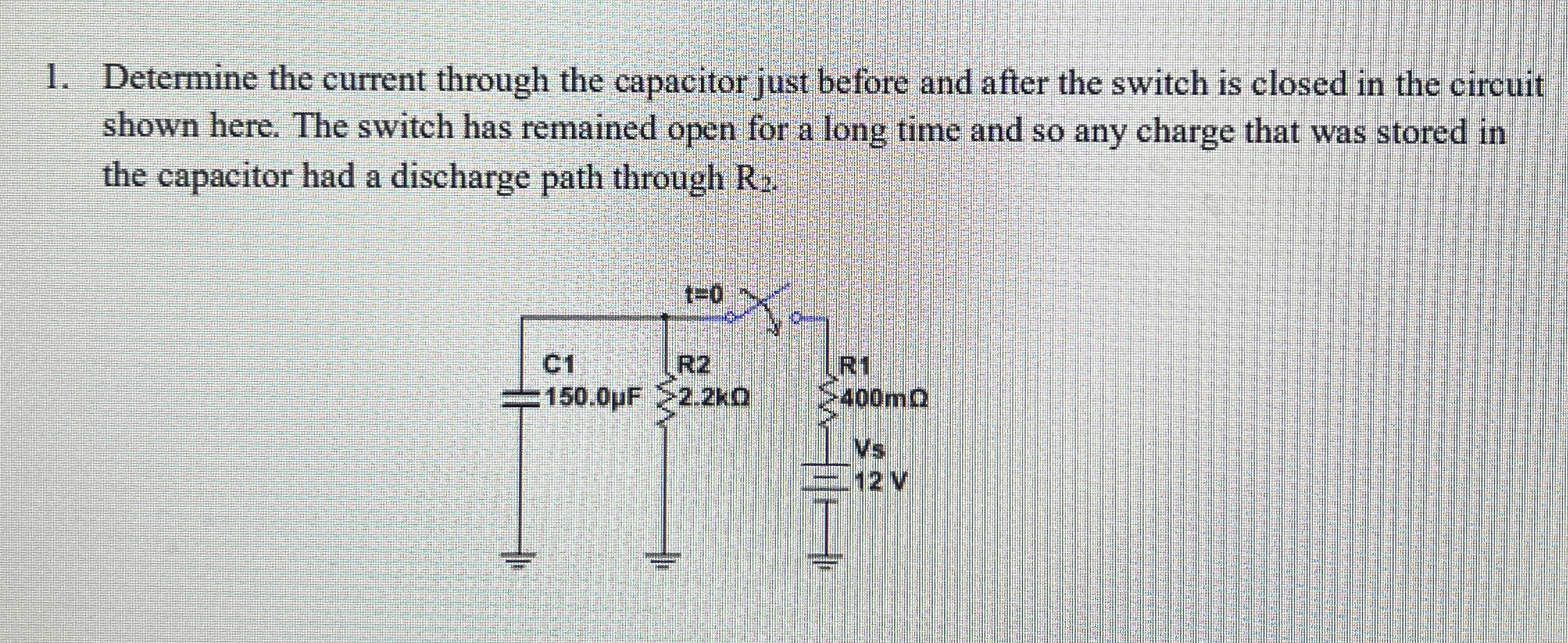 Determine the current through the capacitor just