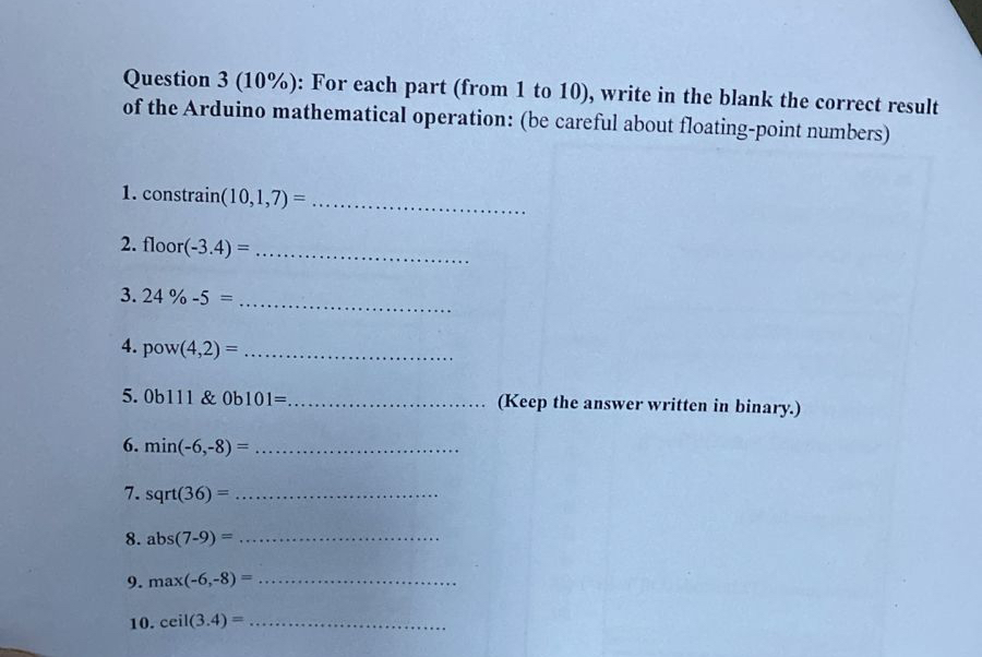 Question 3 ( 1 0 % ) : For each part ( from 1 to