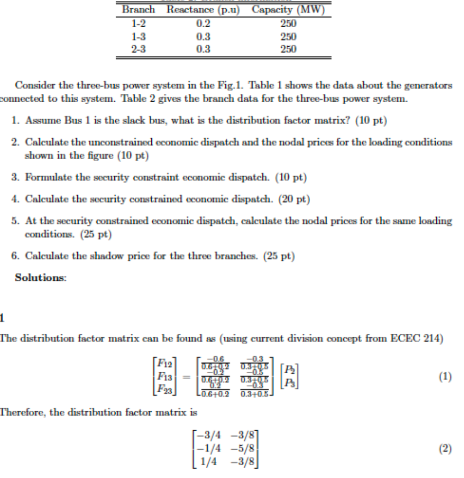 Consider the three - bus power system in the Fig