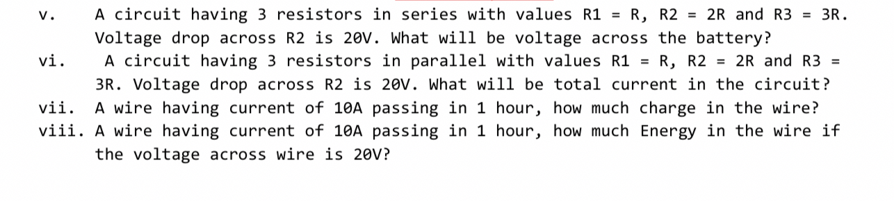 v . A circuit having 3 resistors in series with
